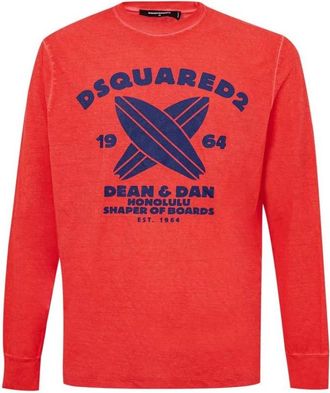 Dsquared2 Surfboards Long Sleeve Tee - Heren - Longsleeves - Rood - M - Katoen - Tops