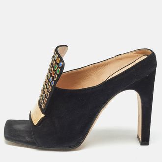 Sergio Rossi Black Sr1 Crystals Heel Mules