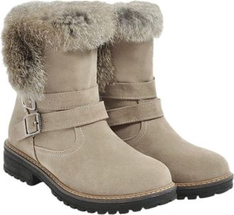 Generic Womens Mid Calf Winter Boots Warm Faux Lined Slip On Thick Sole Boots Cold Weather Outdoor Footwear Waterproof Snow Booties(Beige, 8.5)
