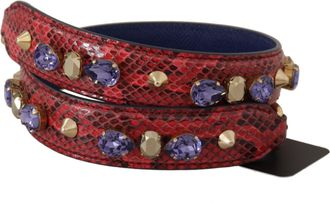Dolce & Gabbana Womens Red Exotic Leather Crystals Bag Shoulder Strap Python
