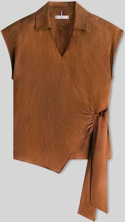 Tommy Hilfiger Regular Fit Leinenbluse in Wickeloptik in Mittelbraun, Gr&ouml;&szlig;e 34