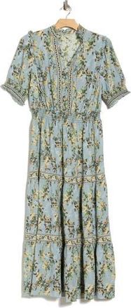 Max Studio Short Sleeve Tiered Maxi Dress in Blue Daisy Flutter at Nordstrom Rack, Size 2X