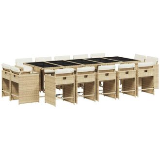 vidaXL Set Comedor De Jard&iacute;n Con Cojines 15 Pzas Rat&aacute;n Sint&eacute;tico Beige Vidaxl