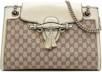 Gucci Pre-owned Shoulder Bags, female, Beige, Size: ONE SIZE Pre-owned Canvas Shoulder Bag