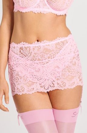 Savage x Fenty Romantic Corded Lace Garter Skirt in Perky Pink at Nordstrom, Size Medium