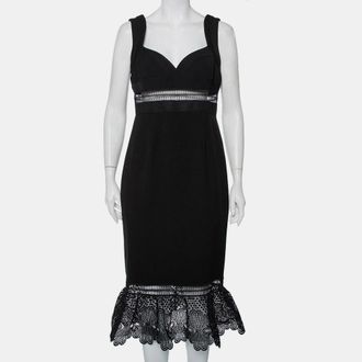 Self Portrait Black Crepe Lace Trim Detail Olivia Midi Dress