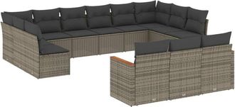 vidaXL Set Sof&aacute;s De Jard&iacute;n Con Cojines 13 Piezas Rat&aacute;n Sint&eacute;tico Gris Vidaxl