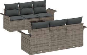vidaXL Garden Sofa Set 7 pcs Grey Poly rattan Vidaxl