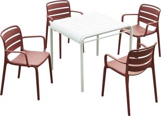 Vente-Unique Comedor de jard&iacute;n de polipropileno: una mesa An.90 cm y 4 sillones apilables - Terracotta - MOAH de MYLIA