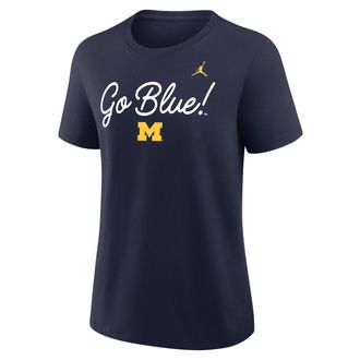 Nike Michigan Script Mantra Logo Nike Womens College T-Shirt in Blue | 01K941SMWN-35F