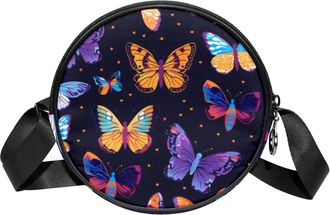Generic Circle Crossbody Bag for Women, Butterfly Small Sling Bag Daypack with Zipper Adjustable Shoulder Straps Casual Ladies Girls Round Purse
