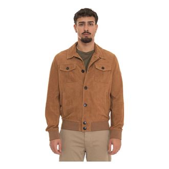 Peuterey Leather Jackets, male, Brown, Size: 2XL Destiny Suede 02 Leather Harrington Jacket