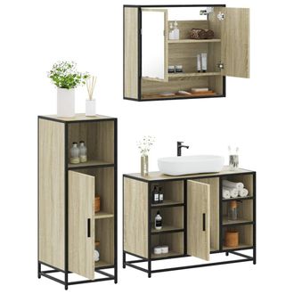 Berkfield Home 3 Piece Bathroom Furniture Set Sonoma Oak Engineered Wood in Brown