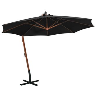 vidaXL Sombrilla Jard&iacute;n Colgante Con Palo Madera Abeto Negro 3,5x2,9 M Vidaxl