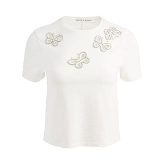 Alice & Olivia Cropped T-shirt met ronde hals - Dames - T-shirts - Wit - XS - Katoen - Tops