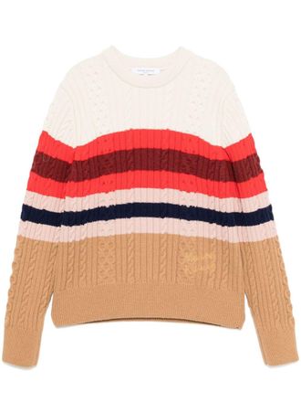 Maison Kitsun&eacute; striped cable jumper - women - Wool/Polyamide - M - Multicolour