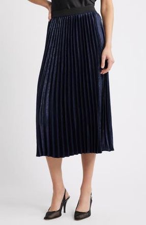 Caslon Pleated Metallic Midi Skirt in Navy Still Metallic at Nordstrom Rack, Size Large
