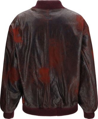 Valstar Womens Oversized Crackle Nappa Bomber Jacket Rosso Scuro Leather