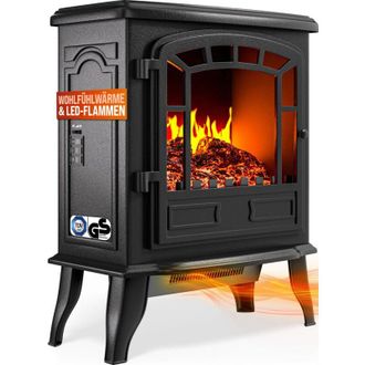 Deuba Monzana Chimenea El&eacute;ctrica Estufa Calefactor Llama Led 2 Niveles De Calor 1000-2000w 56,5x24x39cm Decorativo Negro