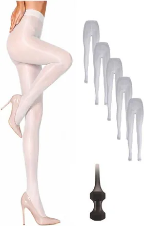 Lechery 5-Pack Glossy Semi-Sheer Opaque Ladder Resistant Party Evening Tights for Women in White at Nordstrom, Size Small/medium
