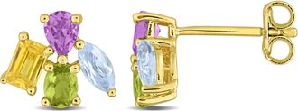 Mimi & Max Multi-Gem Cluster Stud Earrings Sterling Silver