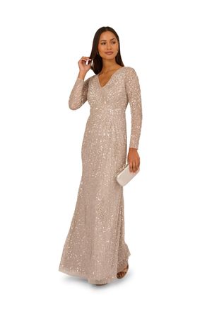 Adrianna Papell Womens Long Sleeve Bead Dress - Grey - Size 8 UK
