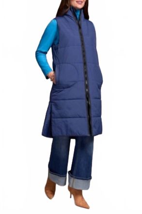 Tribal Denver Long Quilted Vest In Blue
