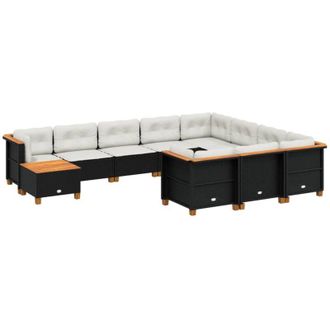 vidaXL Vidaxl - Set Divani da Giardino 11 pz con Cuscini in Polyrattan Nero