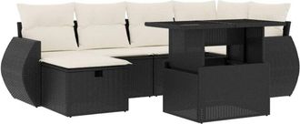 vidaXL Set De Sof&aacute;s De Jard&iacute;n 7 Pzas Con Cojines Rat&aacute;n Sint&eacute;tico Negro Vidaxl