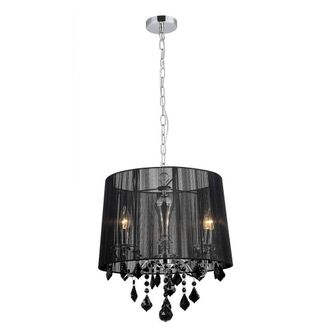Netlighting Hanging Pendant Chrome Black 3 Light with Black Fabric Shade E14