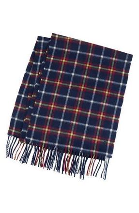 Brooks Brothers Plaid Wool & Cashmere Blend Fringe Scarf in Navy at Nordstrom Rack