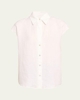 Vince Cap-Sleeve Linen Button-Front Blouse