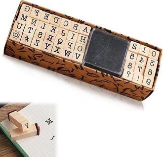 OEM 40 Sellos De Madera Con Letras Del Alfabeto: Juego De N&uacute;meros Y S&iacute;mbolos Con Almohadilla De Tinta Para Manualidades