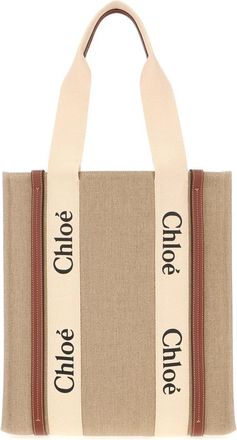 Chlo&eacute; Woody Logo Geborduurde Tote Bag - Dames - Shoppers - Bruin - ONE Size - Leer - Tassen
