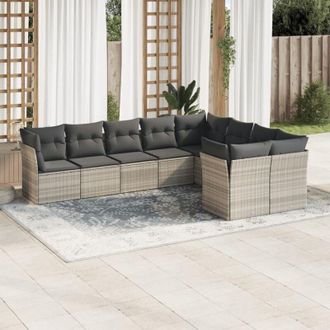 vidaXL Set Muebles Jard&iacute;n 9 Pzas Y Cojines Rat&aacute;n Sint&eacute;tico Gris Claro Vidaxl