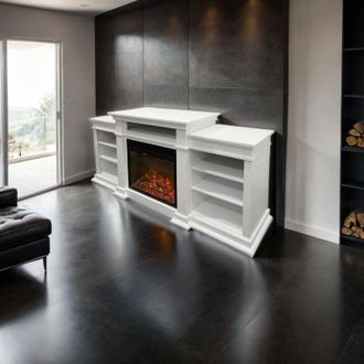 Dmora Dmora - Chimenea El&eacute;ctrica Aramengo, Estufa El&eacute;ctrica, Hogar El&eacute;ctrico De Pared, Chimenea Moderna, Made In Italy, 179x48 H81 Cm, Blanco