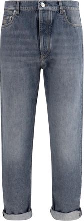 Brunello Cucinelli Mens Jeans Straight-Leg Turn-Up Medium Grey Cotton