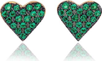 Suzy Levian Pav&eacute; Cubic Zirconia Heart Stud Earrings in Green at Nordstrom Rack