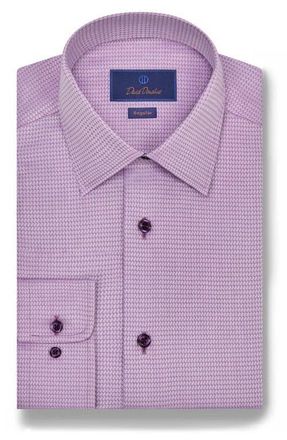 David Donahue Regular Fit Dobby Diagonal Cotton Dress Shirt in Lilac at Nordstrom, Size 18 - 34