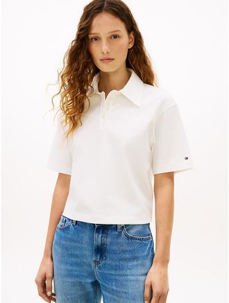 Tommy Hilfiger Womens Relaxed Fit Script Monogram Pique Polo - White - XL