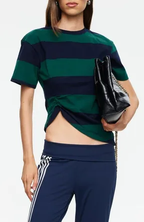 Lioness In Transit Stripe Ruched Cotton Crop T-Shirt in Forest Stripe at Nordstrom, Size X-Large
