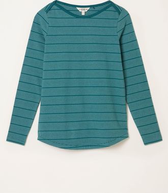 Fat Face FatFace Breton Teal Blue Stripe T Shirt