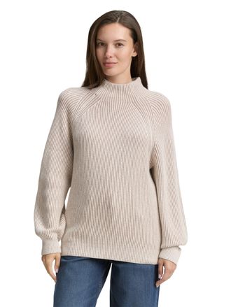 Tom Tailor Strickpullover TOM TAILOR, Damen, Gr. XXL, soft taupe rib structure, Rippstrick, Obermaterial: 65% Baumwolle, 30% Polyamid, 5% Wolle, Strukturmuster, 