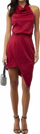 Elliatt Camo Asymmetric Halter Satin Dress In Merlot