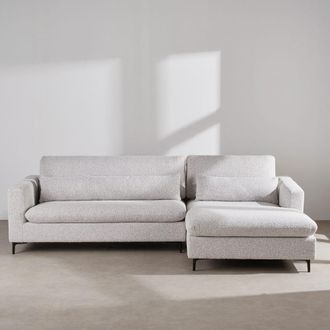 Maisons du monde Sof&aacute; cheslong derecho de 4/5 plazas con reposacabezas reclinables de tejido tramado gris