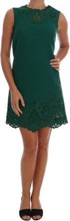 Dolce & Gabbana Groene Bloemen Uitgesneden Zijde Wol Jurk - Dames - Korte kleedjes - Groen - M - Wol - Kleedjes