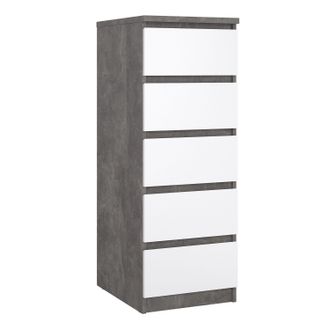 Furniture To Go Naia Narrow Chest of 5 Drawers in Grey