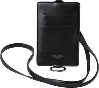 Dolce & Gabbana Zwart Kalfskleren Lanyard Logo Kaartenhouder Herenportemonnee