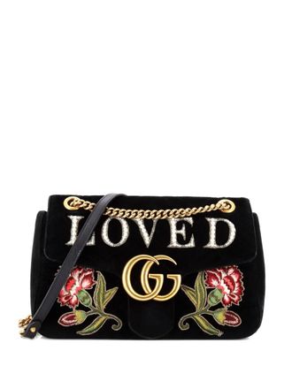 Gucci GG Marmont Flap Bag Embroidered Matelasse Velvet Medium shoulder bag - Nero