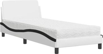 vidaXL Cama Con Colch&oacute;n Cuero Sint&eacute;tico Blanco Y Negro 90x190 Cm Vidaxl